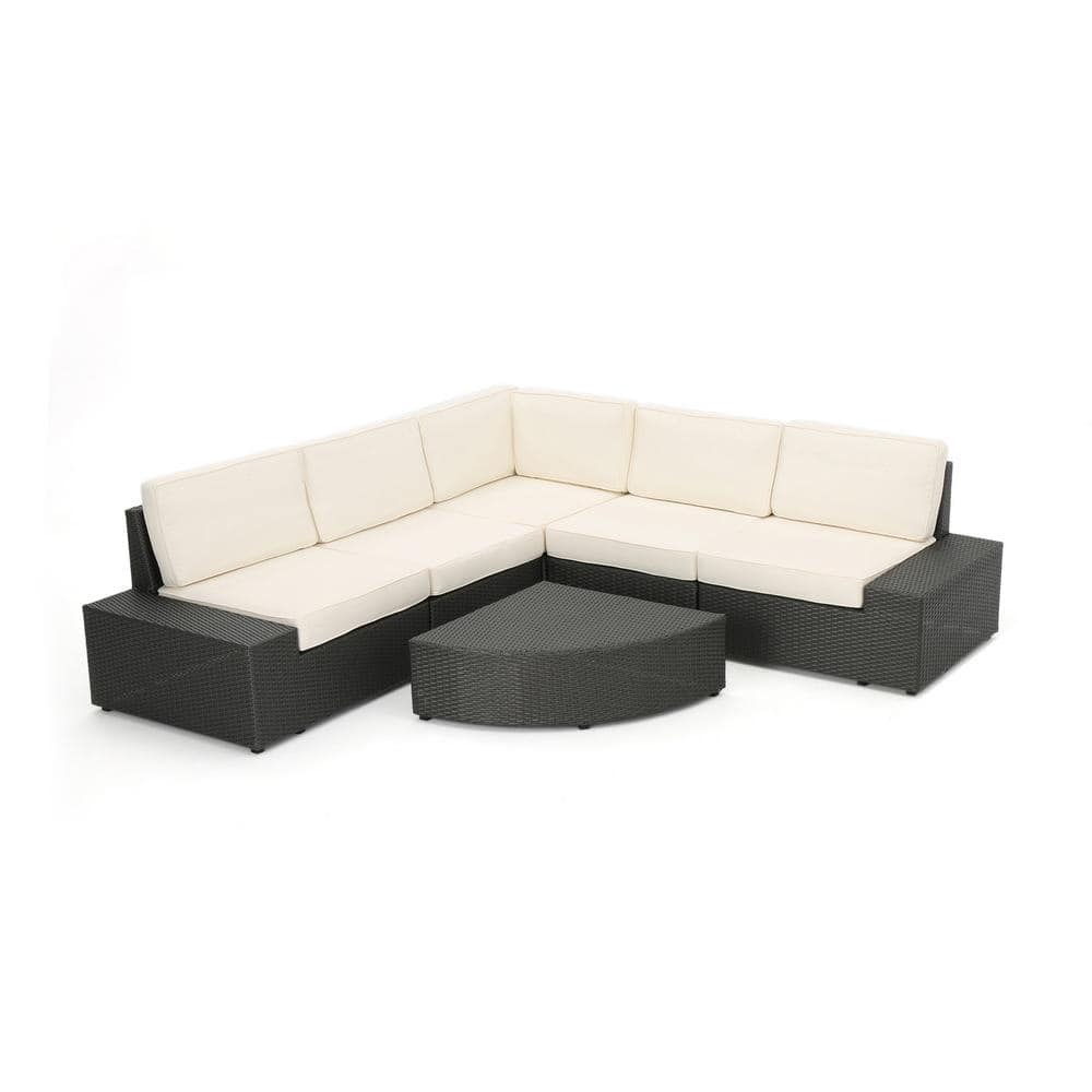 Santa Cruz gray 6-Piece Wicker Outdoor Patio Sectional Set with Off-White Cushions price history on PriceWatchPro
