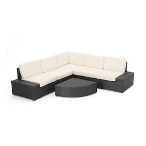 Santa Cruz gray 6-Piece Wicker Outdoor Patio Sectional Set with Off-White Cushions