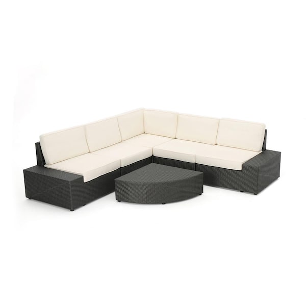 Noble House Santa Cruz gray 6 Piece Wicker Outdoor Sectional Set