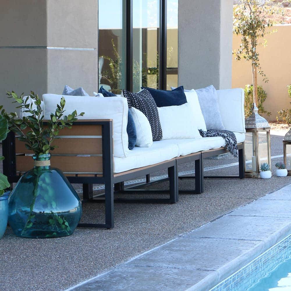 Modern Black Aluminum 4-Piece Patio Set with White Cushions
