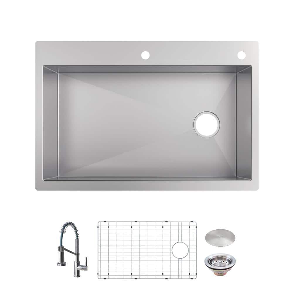 Professional Zero Radius 33 in. Drop-In Single Bowl 16 Gauge Stainless Steel Kitchen Sink with Spring Neck Faucet price history on PriceWatchPro