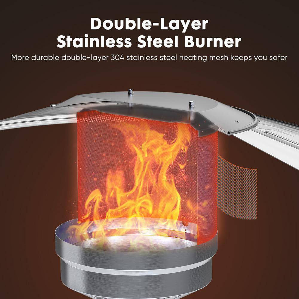48,000 BTU Brown Stainless Steel Propane Patio Heater with Wheels