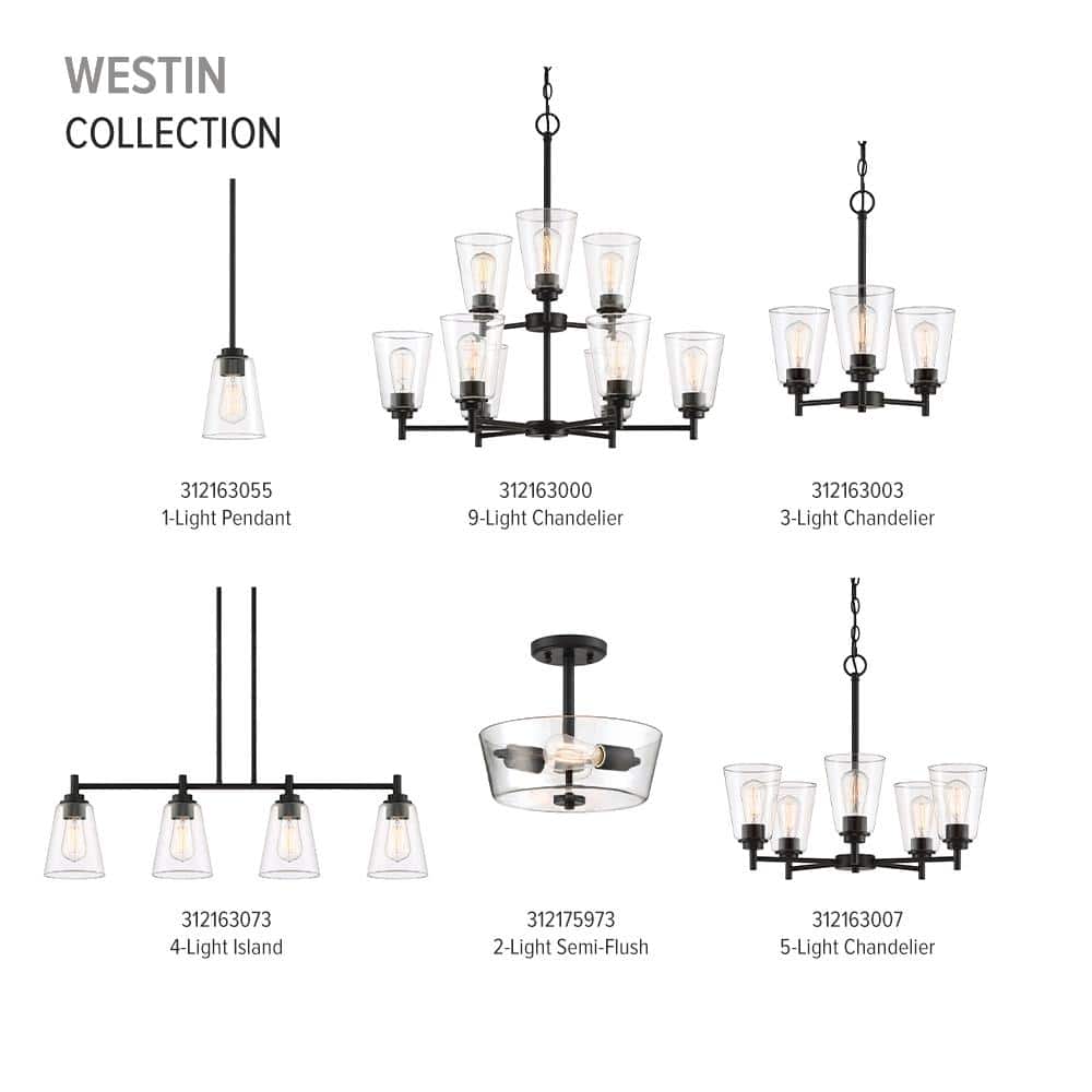 Westin Matte Black Five-Light Chandelier with Clear Glass Shades