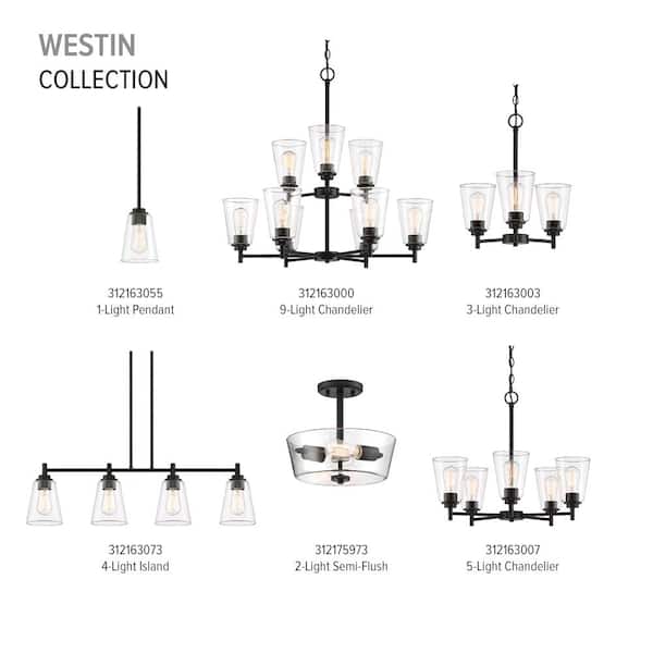 Designers Fountain - Westin 4-Light Matte Black Industrial Linear Chandelier for Kitchen Islands with No Bulbs Included