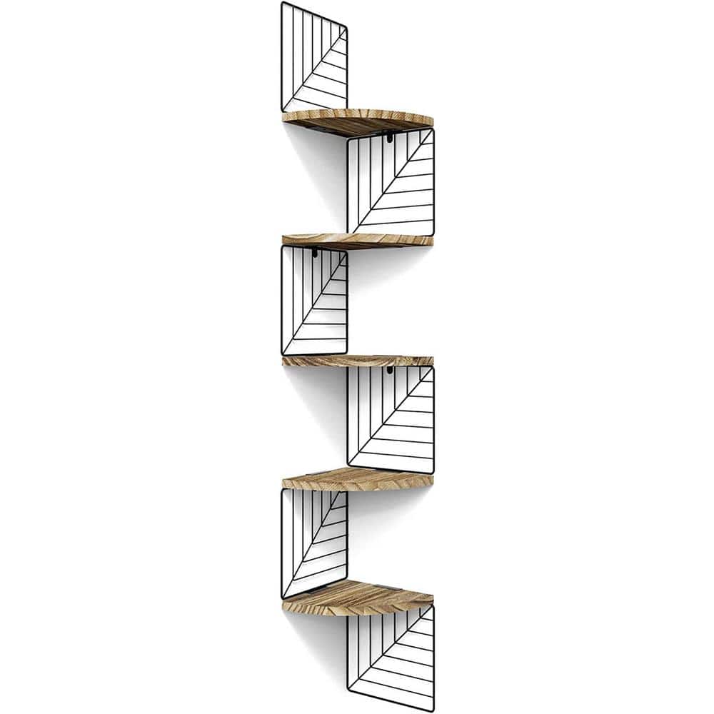 7.9 in. x 11 in. x 51.2 in. Carbonized Black Wood Decorative Wall Shelves w