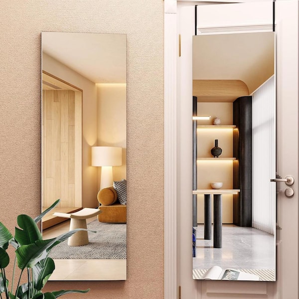 Vosuja 16 in. W x 47 in. H Rectangle White Frame Full Body Over The Door Hanging Wall Mounted Mirror