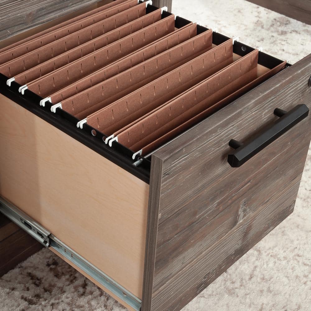 Aspen Post Pebble Pine Executive Desk with Dual Filing Cabinets