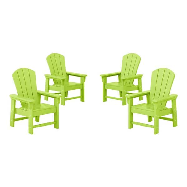 Children's Laguna Set of 4 Outdoor Patio All Weather Fade Resistant Kids Poly Plastic Adirondack Chairs in Lime