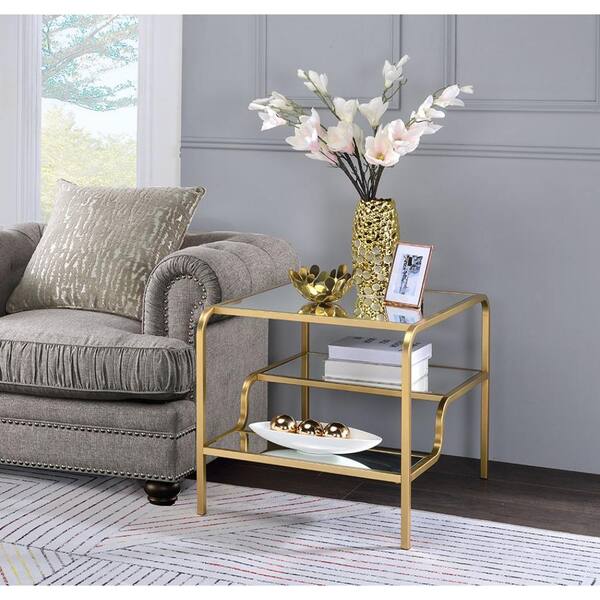 Acme Furniture Astrid Gold And Clear, Mirrored Sofa End Table