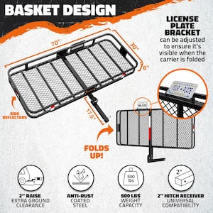 70 in. x 30 in. x 6 in. Foldable Hitch Cargo Carrier with 500 lbs. Capacity - Includes 40 cu. ft. Waterproof Cargo Bag