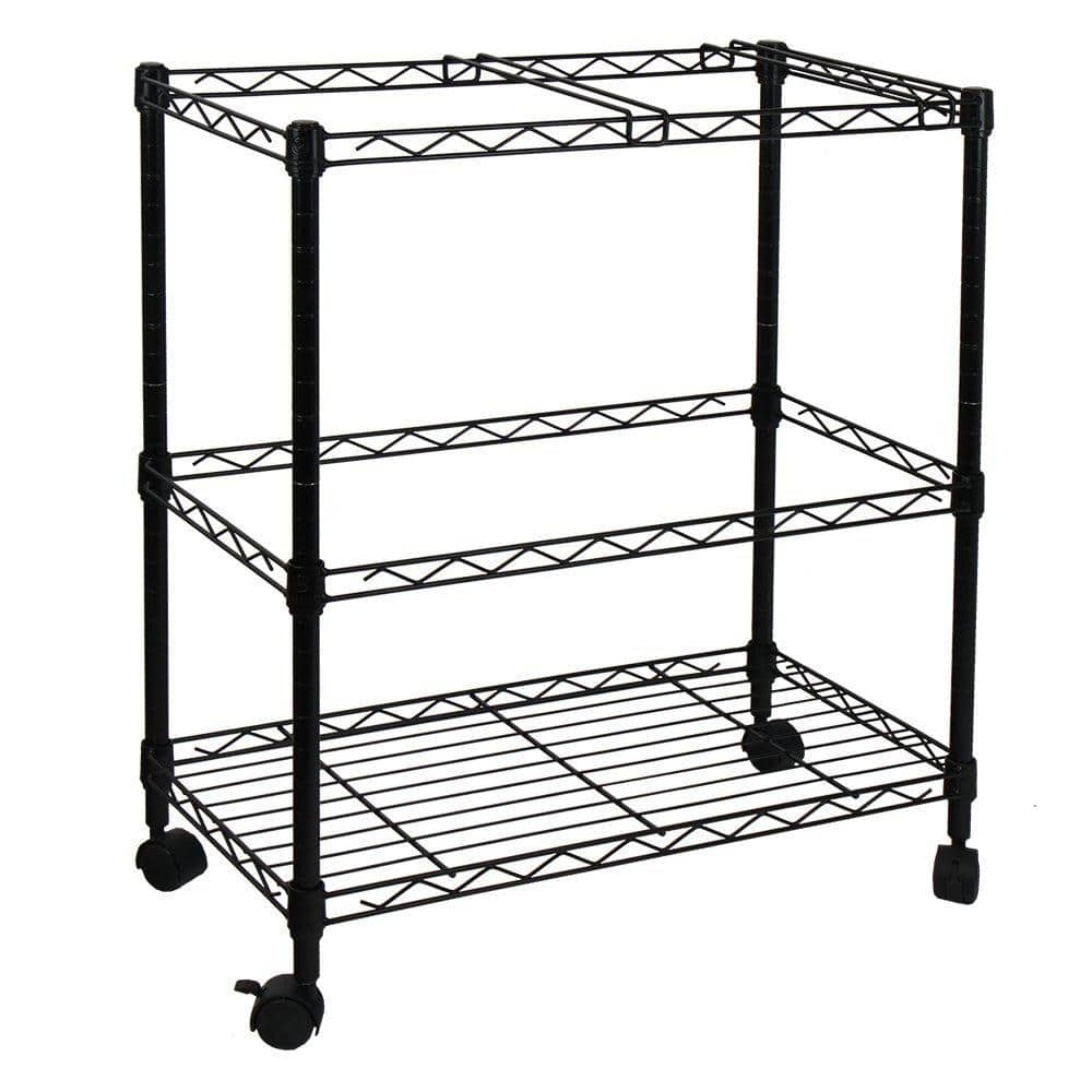 600 x 320 x 700 mm 2-Tier steel Rolling File Cart in Black