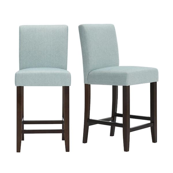 26 in. Banford Charleston Blue Wood Upholstered Counter Stools with Back (Set of 2)