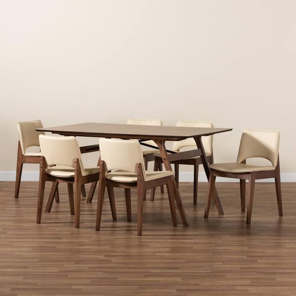 Baxton Studio Afton 7 Piece Beige and Walnut Brown Dining Set