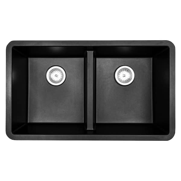 みそしる Coporesell 33 in. Undermount Double Bowl Black Quartz