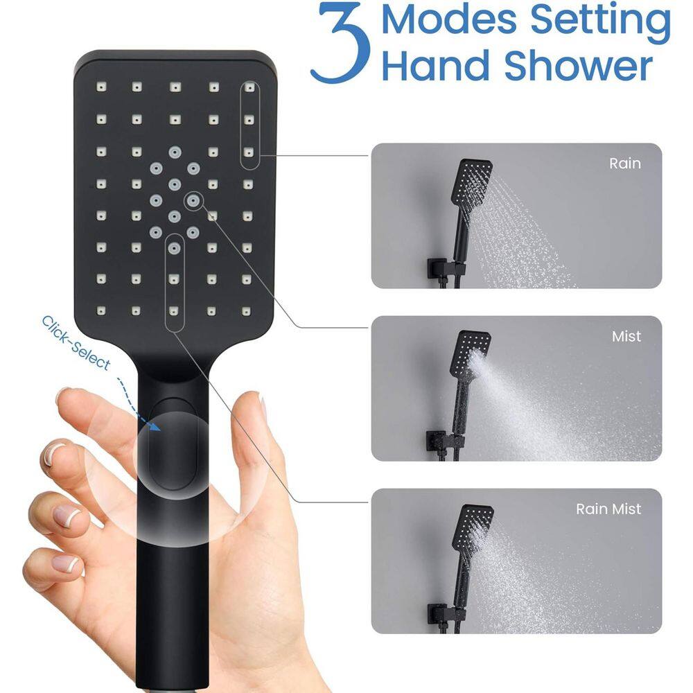 Matte Black Brass 3-Function Wall Mounted Shower System