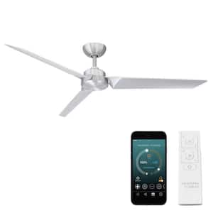 Roboto 62 in. Indoor/Outdoor Brushed Aluminum 3-Blade Smart Ceiling Fan with Remote Control