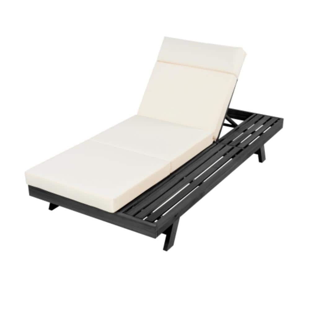 Black 1-Piece Acacia Wood Outdoor Patio Chaise Lounge with Beige Cushions price history on PriceWatchPro