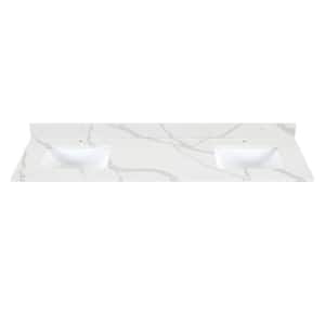 Arbios 72 in. W x 22 in. D Qt. Stone White Rectangular Double Sink Bathroom Vanity Top in Calcutta White Single Hole
