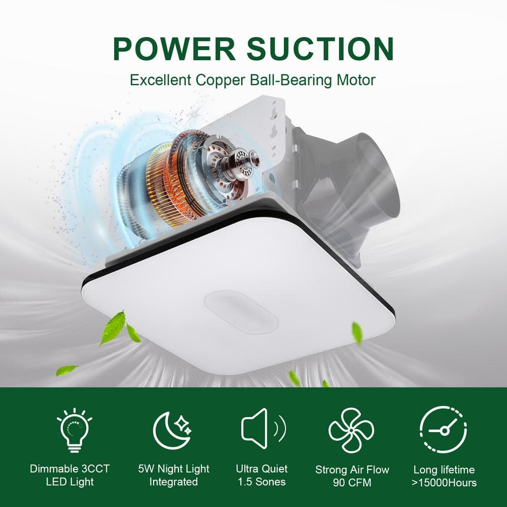 Silver Energy Star Ceiling Mount Bathroom Ventilation Fan with Light