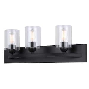 Hampton 24 in. 3-Light Matte Black Vanity Light with Clear Glass Shade