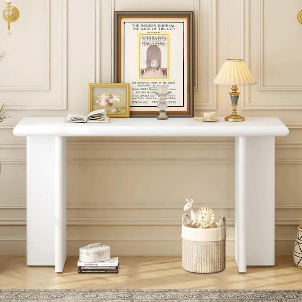 Polibi 59 in. White Rectangle Wood Console Table Entryway Table