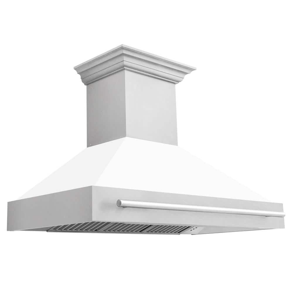 ZLINE Kitchen and Bath 48 in. 700 CFM Ducted Vent Wall Mount Range Hood with White Matte Shell in Fingerprint Resistant Stainless Steel, DuraSnow Stainless Steel & White Matte