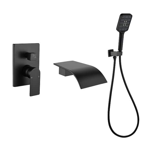 PERLIRIA INC Single-Handle 3-Spray Tub Wall Mount and Shower Faucet with Handheld Shower in Matte Black Valve Included