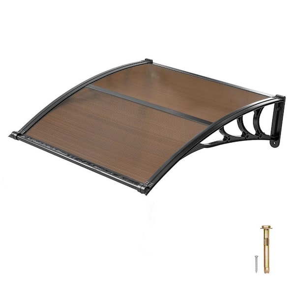 Door Entrance Awning, 38 x 40 in. Brown Polycarbonate Canopy with Drainage and ABS Bracket, Rain Snow Sun Protection