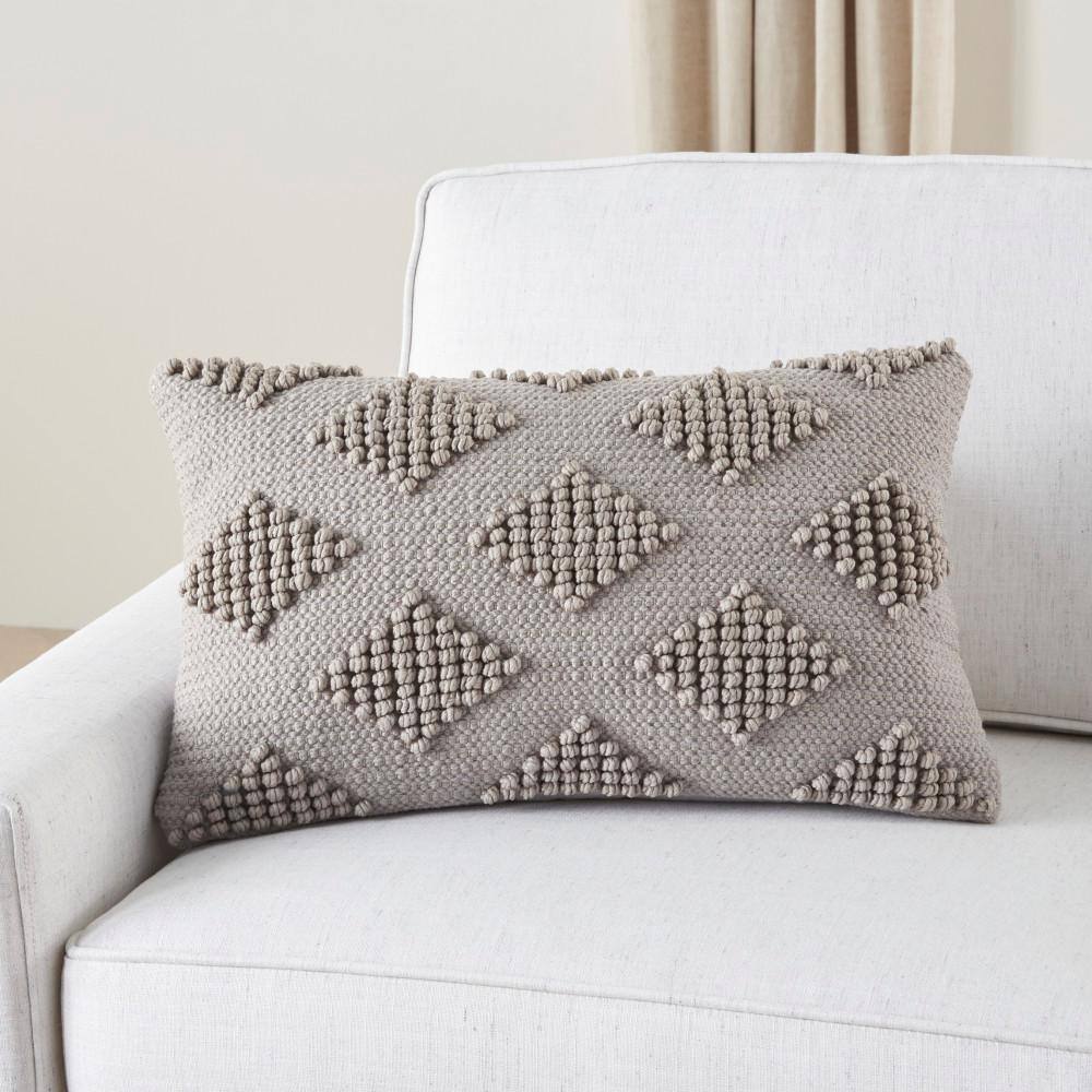 Light Gray Geometric Textured Cotton-Poly Lumbar Throw Pillow