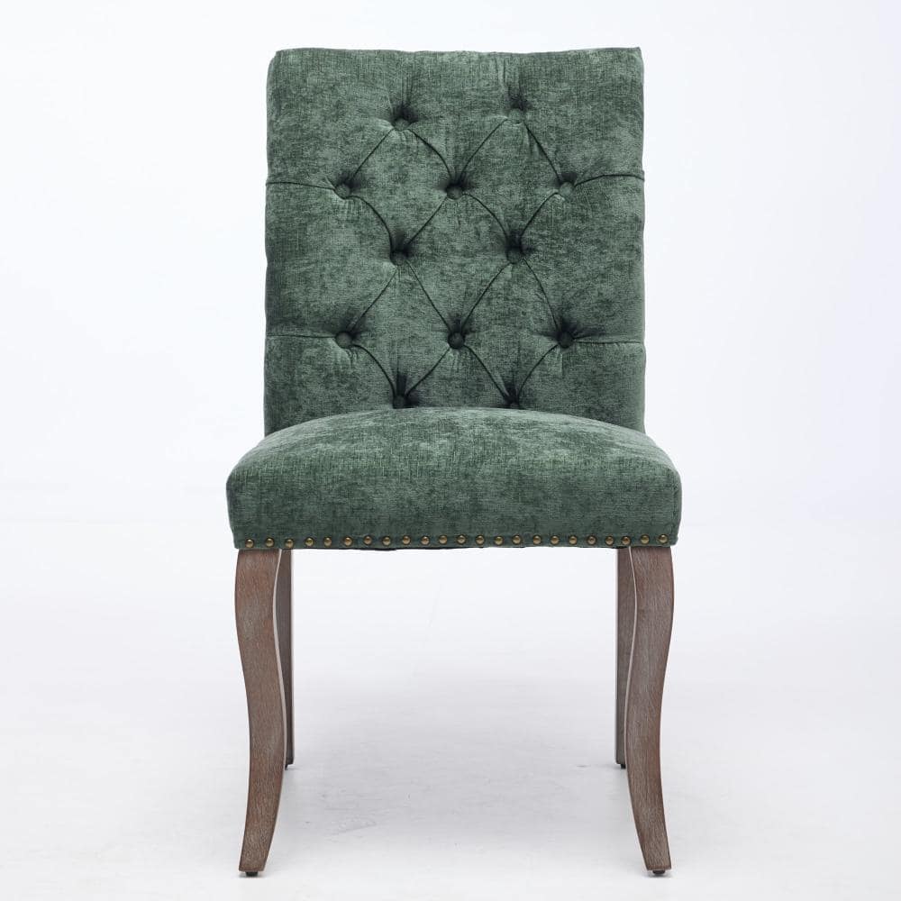 Olive Green Chenille Upholstered Tufted Club Dining Chair with Curved Solid Wood Legs, Set of 2 price history on PriceWatchPro