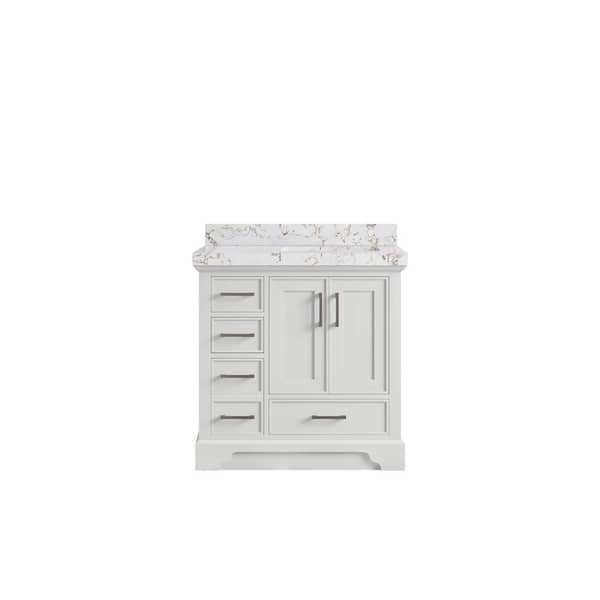 Willow Collections Charlotte 36 in. Right Offset Sink Freestanding White Bath Vanity with Viola Gold Qt. Top Unassembled