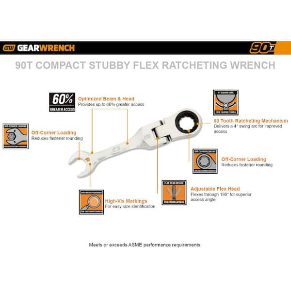 GEARWRENCH 3/8 in. 90-Tooth 12 Point SAE Stubby Flex Ratcheting