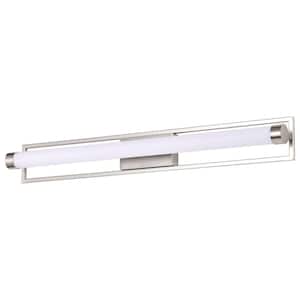 Canal 36 in. 1-Light Brushed Nickel LED Vanity Light with White Acrylic Shade