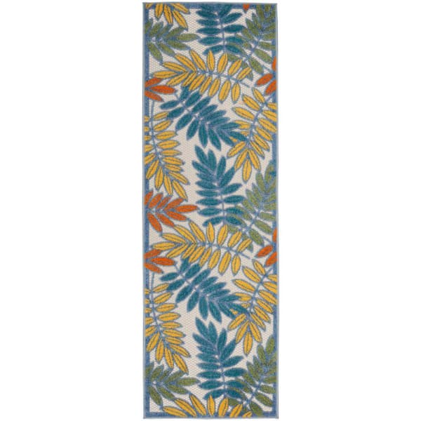 Nourison Aloha Ivory/Multi 2 ft. x 6 ft. Kitchen Runner Floral Contemporary Indoor/Outdoor Patio Area Rug