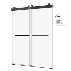 72 in. W x 76 in. H Soft Close Sliding Frameless Shower Door in Matte Black Finish with 3/8 in. Clear Glass