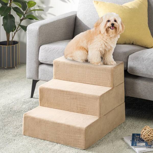 Zinus 15 in. Small Foam Cream 3 of Steps Pet Stairs OLB PS 1518