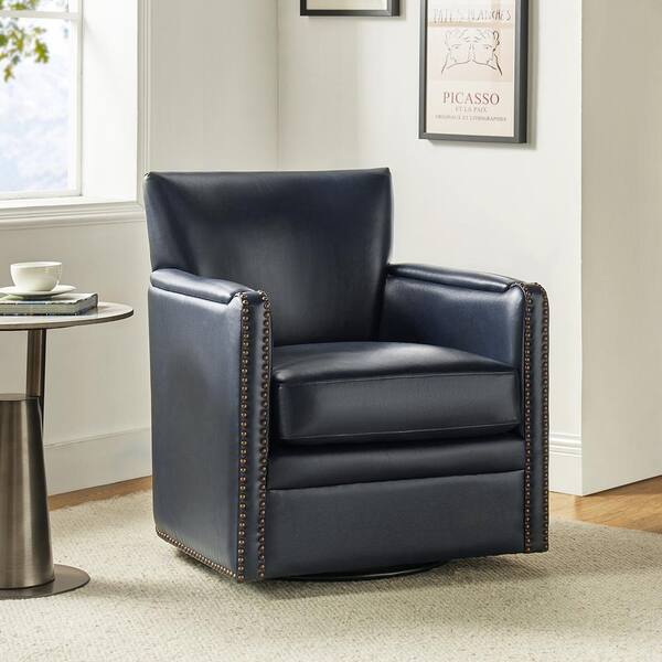 JAYDEN CREATION Amparo Navy 29 in. W Contemporary Genuine Leather