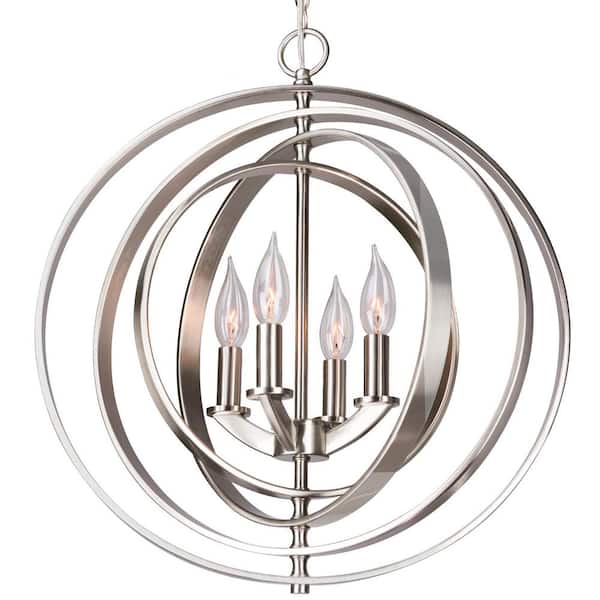 Kira Home Orbits 60-Watt 4-Light Brushed Nickel Modern Chandelier with Brushed Nickel Shade, No Bulb Included