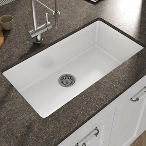 Yorkshire Fireclay White 27 in. Single Bowl Undermount Kitchen Sink with Strainer in