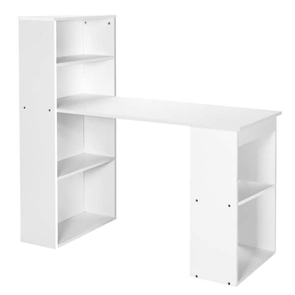 Costway 48 in. Rectangular White Wood Computer Desk Writing Workstation Office w/6-Tier Storage Shelves