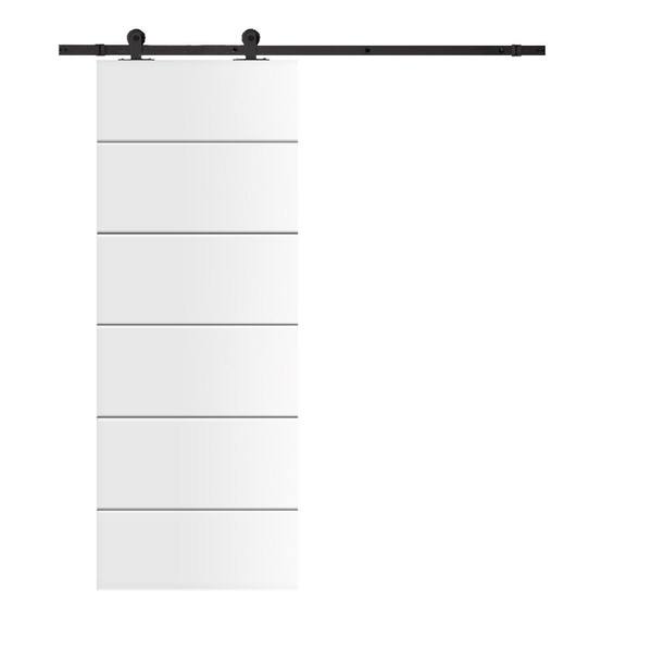 CALHOME Modern Classic Series 30 in. x 80 in. White Primed Composite MDF Paneled Interior Sliding Barn Door with Hardware Kit