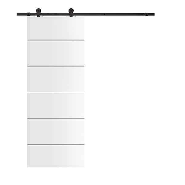 CALHOME Modern Classic Series 30 in. x 80 in. White Primed Composite MDF Paneled Interior Sliding Barn Door with Hardware Kit