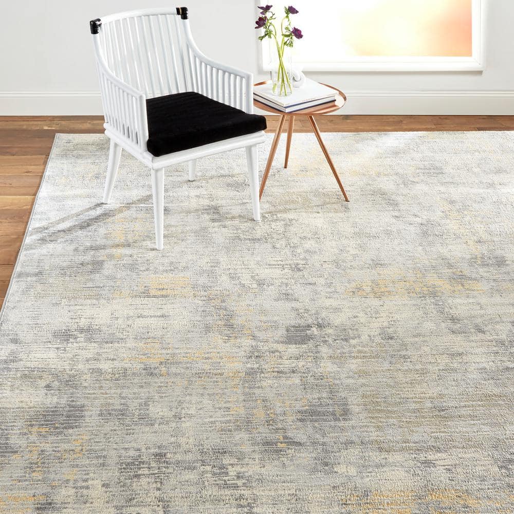 Modern Abstract Grey and Yellow Soft Synthetic Area Rug