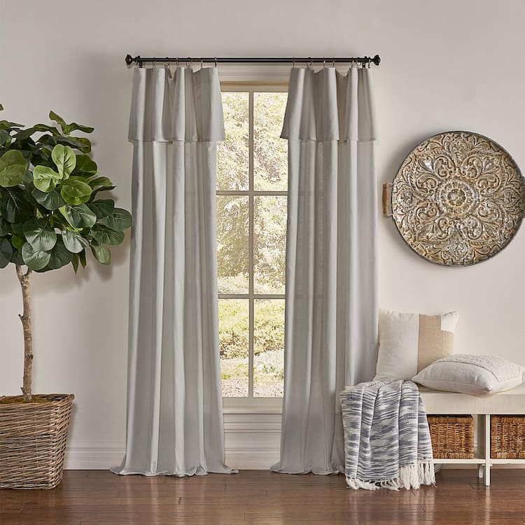 Mercantile Drop Cloth Grey Solid Cotton 50 in. W x 108 in. L Light Filtering Single Ring Top Panel Valance