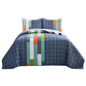 Shelly Stripe Navy/Orange Quilt Twin Set (2-Piece)