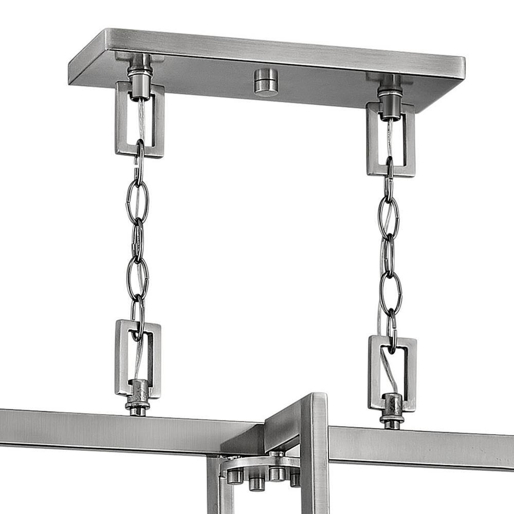 Elegant Antique Nickel 4-Light Linear Chandelier with Off-White Linen Shade