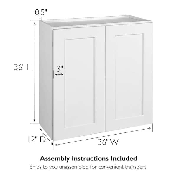 Design House Brookings Solid Wood Assembled Shaker 36 in. x 36 in. x 12 in. 2 Door Wall Kitchen Cabinet W3636 in White