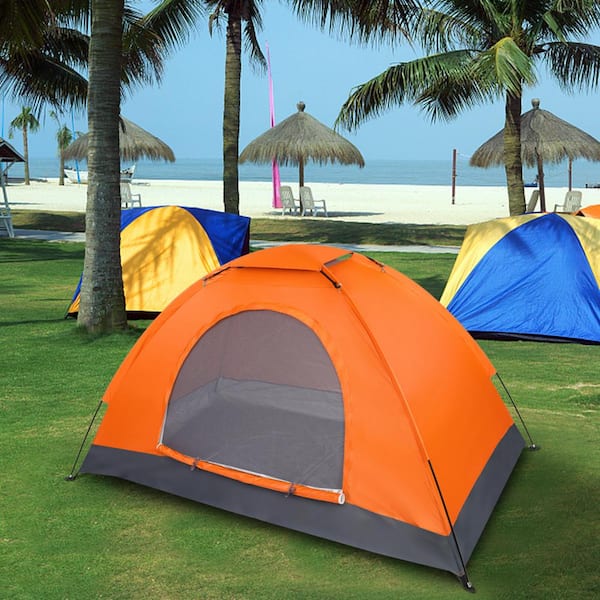 Pop Up Tent Automatic Waterproof Outdoor 2 Person Orange Camping  Hiking Shelter 