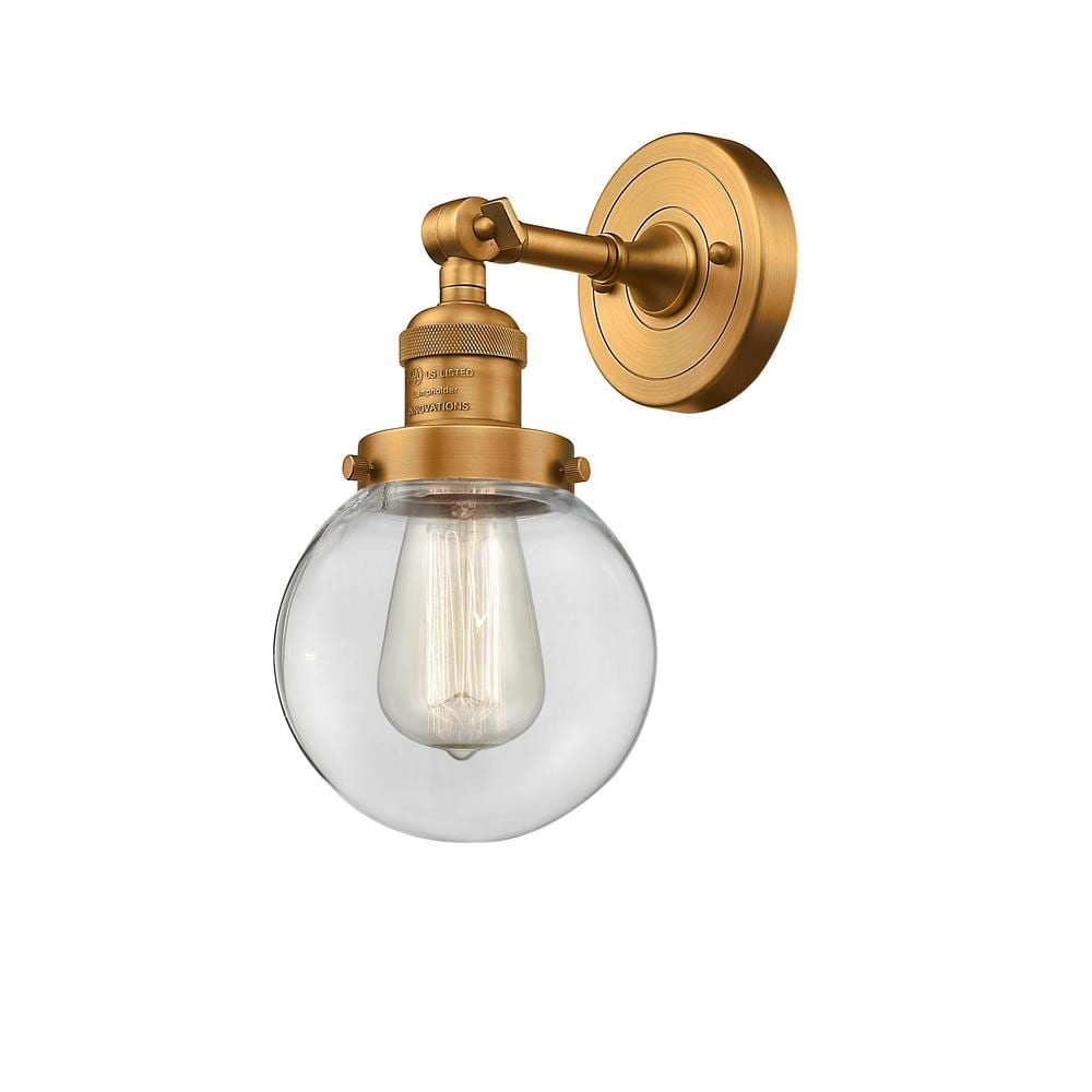 Beacon 1-Light Brushed Brass, Clear Wall Sconce with Clear Glass Shade price history on PriceWatchPro