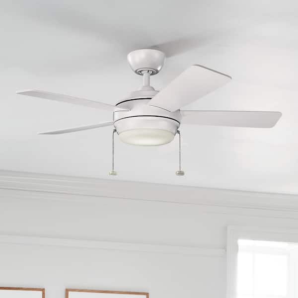 Starkk 42 in. Indoor Matte White Downrod Mount Ceiling Fan with Integrated LED with Pull Chain